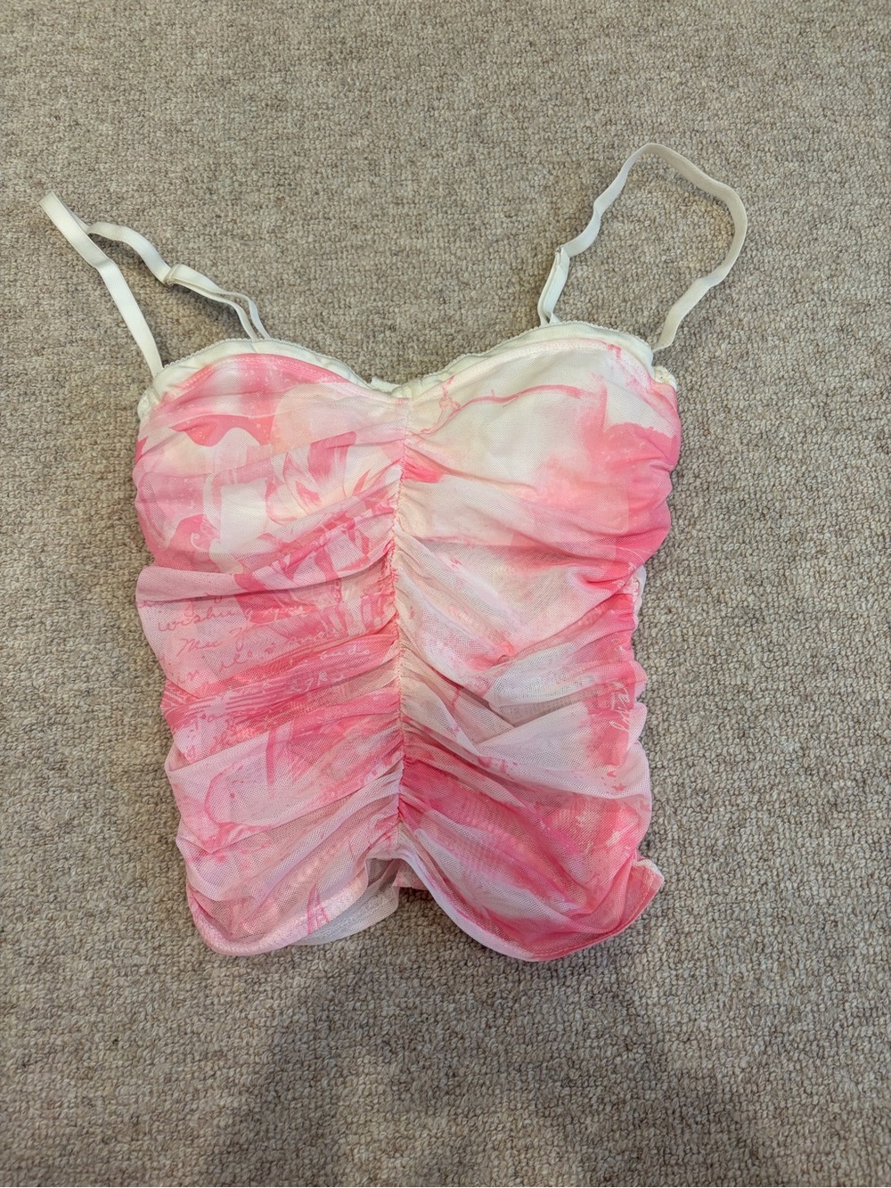 Edikted Pink and White Ruched Bustier Top